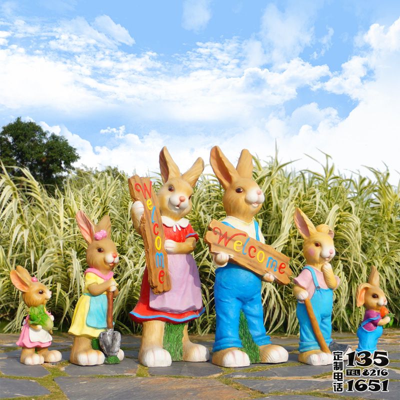 商場(chǎng)幼兒園擺件一群玻璃鋼彩繪兔子雕塑 商場(chǎng)幼兒園擺件一群玻璃鋼彩繪兔子雕塑