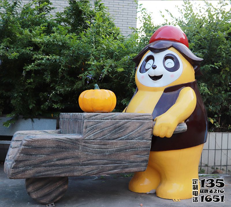 小區(qū)觀光景區(qū)卡通推車(chē)玻璃鋼熊貓雕塑 小區(qū)觀光景區(qū)卡通推車(chē)玻璃鋼熊貓雕塑
