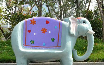 公園玻璃鋼彩繪創(chuàng)意卡通大象動物座椅雕塑